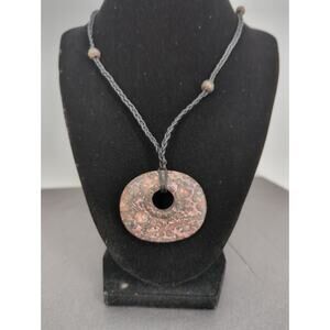Vintage 90s Natural Stone Donut Necklace Rhodonite Red Jasper Earthcore Grunge